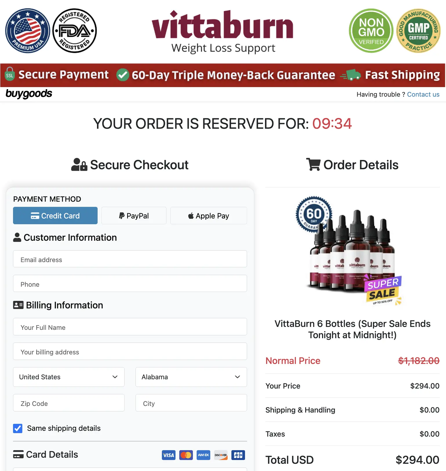 VittaBurn Weight Management Relief Supplement — Front Label
